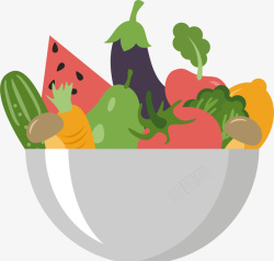 手绘大碗蔬菜水果图案矢量图素材