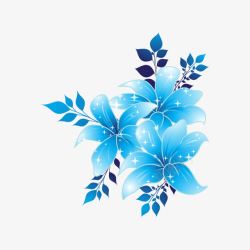 蓝色手绘花卉装饰图案矢量图素材