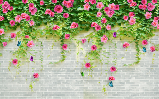 个性粉红色砖墙花背景背景
