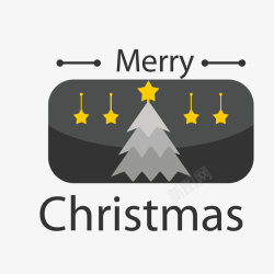黑灰黄色圣诞树圣诞标签矢量图素材
