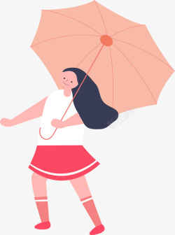 手绘卡通打着伞的女人素材