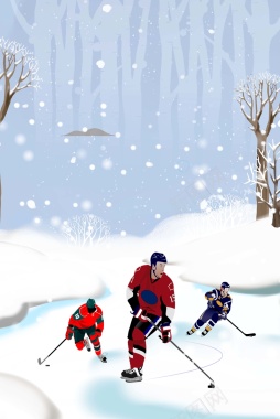 冰球运动蓝色卡通体育竞技海报背景