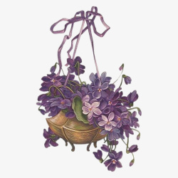 手绘复古唯美紫丁香花篮素材