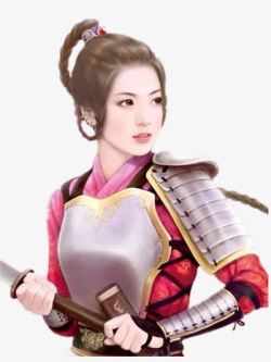 银甲女将手绘古风素材