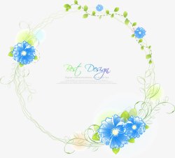 手绘蓝色花朵花圈图案矢量图素材