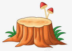 长小花的树根手绘黄色长蘑菇的老树根高清图片
