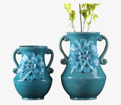 结晶釉花插花器蓝色花瓶花器高清图片