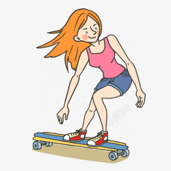 创意玩滑板的女子素材