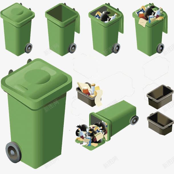 蓝色的垃圾桶清洁png免抠素材_88icon https://88icon.com 干净 打扫卫生 扫尘 扫尘回收站 杀菌 清洁垃圾 绿色