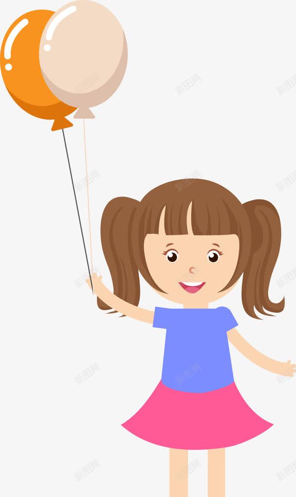 小女孩抓着气球卡通png免抠素材_88icon https://88icon.com 