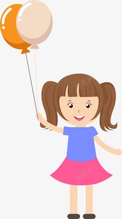 小女孩抓着气球卡通素材