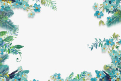蓝色清新花朵树叶装饰图案素材