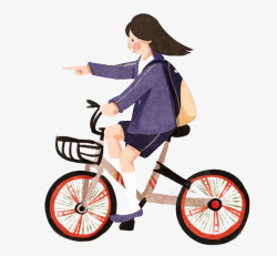 卡通手绘小女孩骑自行车素材