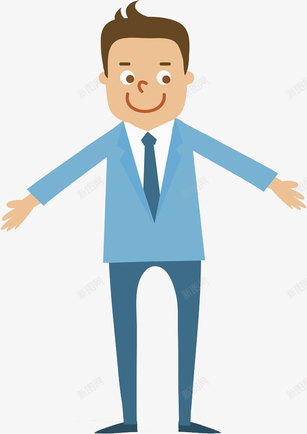 卡通张开双手的商务男人图png免抠素材_88icon https://88icon.com 上班族 帅气的 微笑的 插图 男士 白领 蓝色的