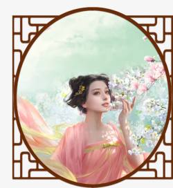 手绘中国风美女风景素材