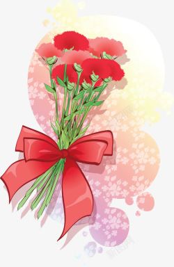 红色康乃馨花束蝴蝶结素材