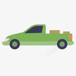 绿色卡通小货车箱式扁平车素材