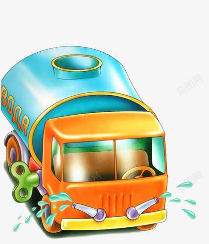 手绘洒水车png免抠素材_88icon https://88icon.com 卡通 可爱 手绘 洒水车