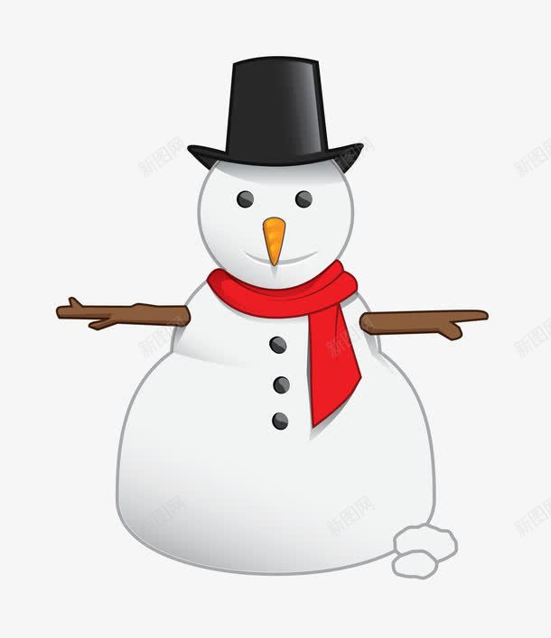 卡通雪人png免抠素材_88icon https://88icon.com 创意雪人 卡通雪人 可爱雪人 戴帽子的雪人 戴红围巾的雪人 黑色礼帽