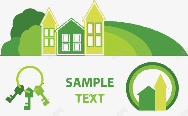 绿色房子和钥匙矢量图eps免抠素材_88icon https://88icon.com 卡通 房子 房子PNG矢量图 房子免扣PNG图 手绘 矢量房子 绿色 钥匙 矢量图