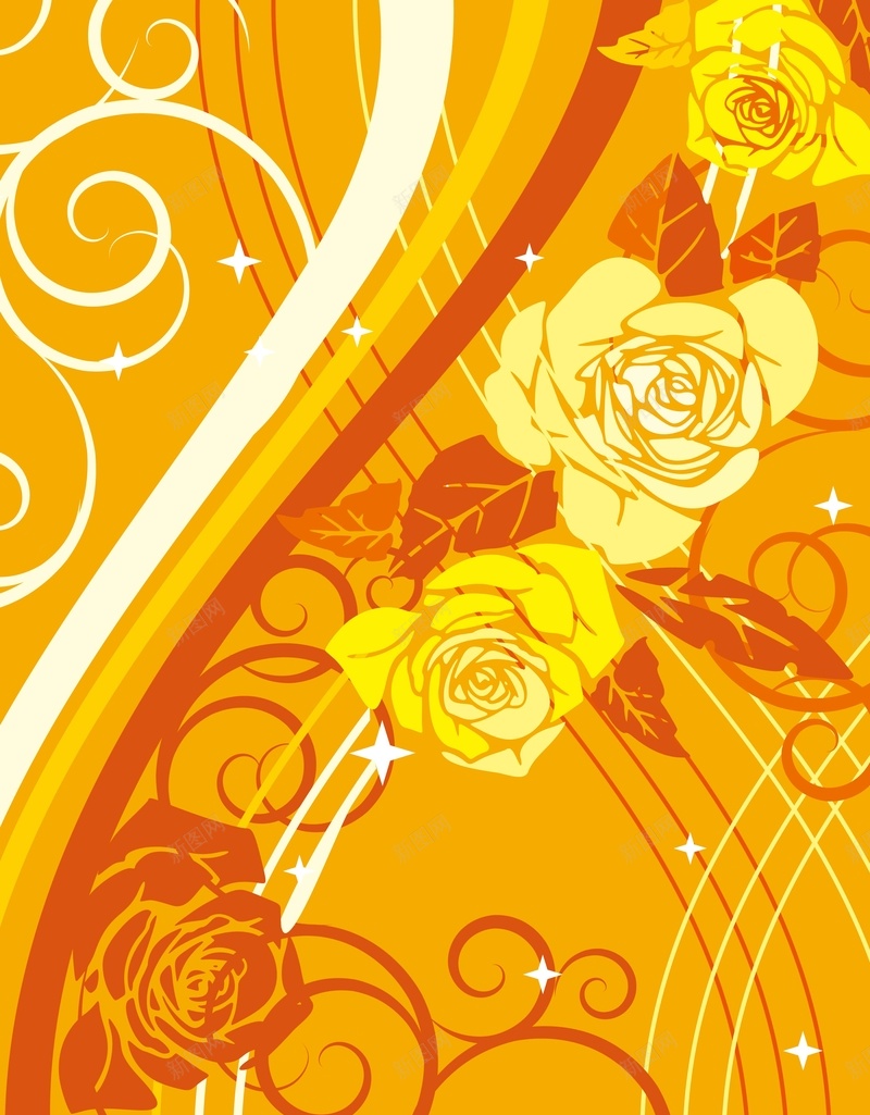 橘黄色花朵背景矢量图ai设计背景_88icon https://88icon.com AI 橘黄色 海报 温暖 矢量素材 纹理 线条 背景 花朵 飘带 高清背景设计图 矢量图