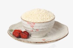 复古陶瓷碗大米红枣养生杂粮素材
