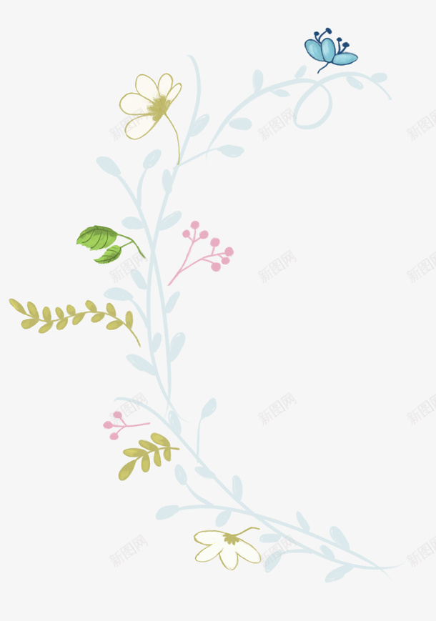 卡通牵牛花png免抠素材_88icon https://88icon.com 卡通牵牛花 绿色植物 花卉图 蝴蝶 装饰图 鲜花绿叶