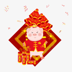 2019年猪年手绘插画喜庆红色素材