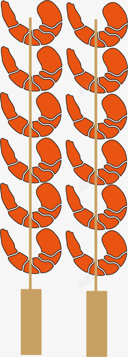 卡通手绘烤虾串串矢量图素材