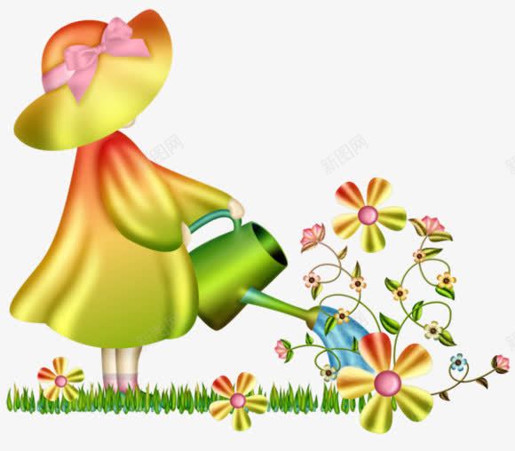 女孩浇花png免抠素材_88icon https://88icon.com 人物 人物插画 卡通人物 女孩 插画 花卉 花朵