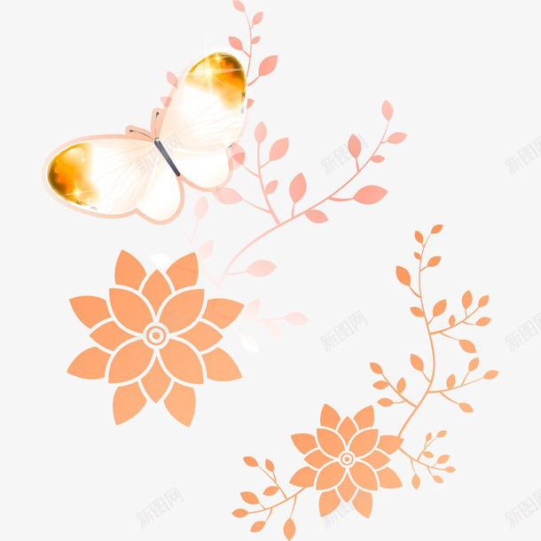 花和蝴蝶png免抠素材_88icon https://88icon.com 手绘 绘画 花 蝴蝶