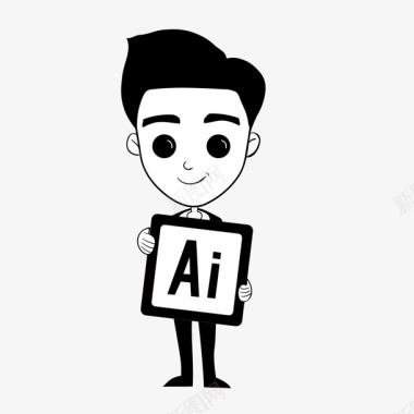 AI免抠卡通手绘可爱手持AI板男生矢量图图标图标