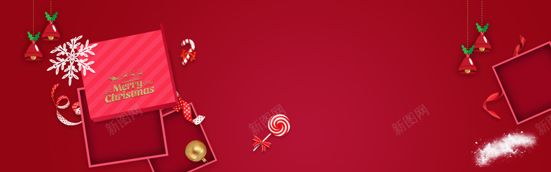 圣诞节红色质感礼盒banner背景