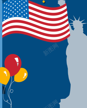美国国旗自由女神汽球旅游海报背景矢量图背景