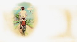 手绘素描立体两父子单车场景素材