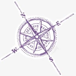 紫色手绘指南针卡通素材