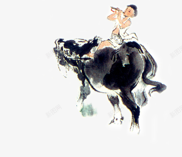 清明牛背上的牧童png免抠素材_88icon https://88icon.com 坐在牛背上吹箫的牧童 水墨免抠图 清明节 牧童
