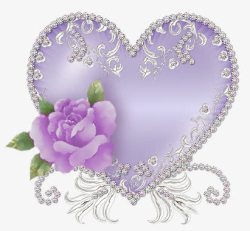 淡紫色镶钻花边爱心边框素材