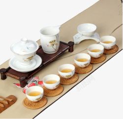 白色陶瓷茶具带茶盘素材