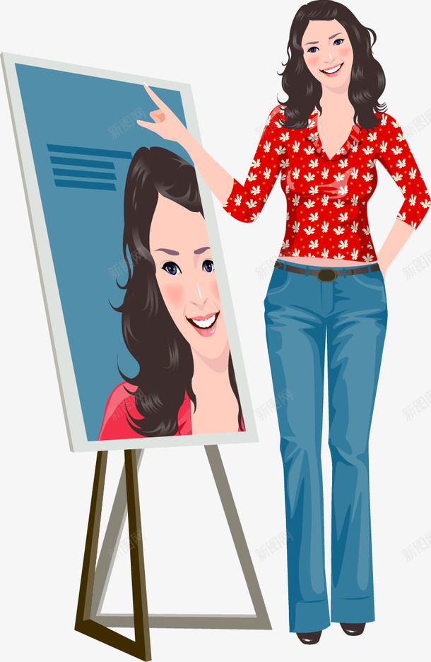 穿红色花衣美女和画像矢量图ai免抠素材_88icon https://88icon.com 画像 矢量素材 矢量美女 穿红色花衣美女 美女素材 矢量图