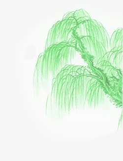 绿色手绘垂柳美景素材