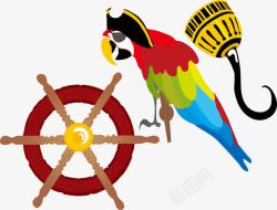 彩色鹦鹉轮船方向盘素材