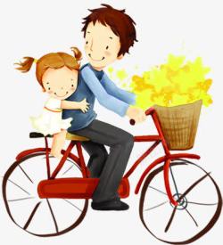 爸爸与女儿骑单车卡通画素材