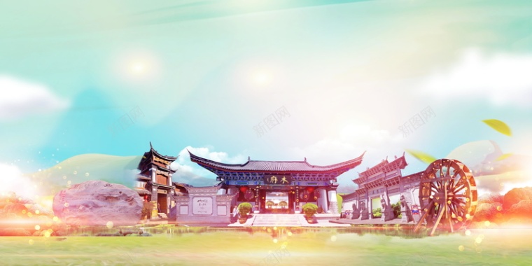 中国风丽江古城旅行背景模板背景