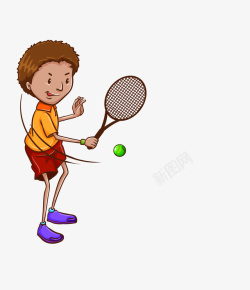 手绘卡通打网球女孩素材