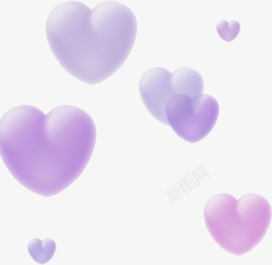 一个个紫色的气泡爱心素材