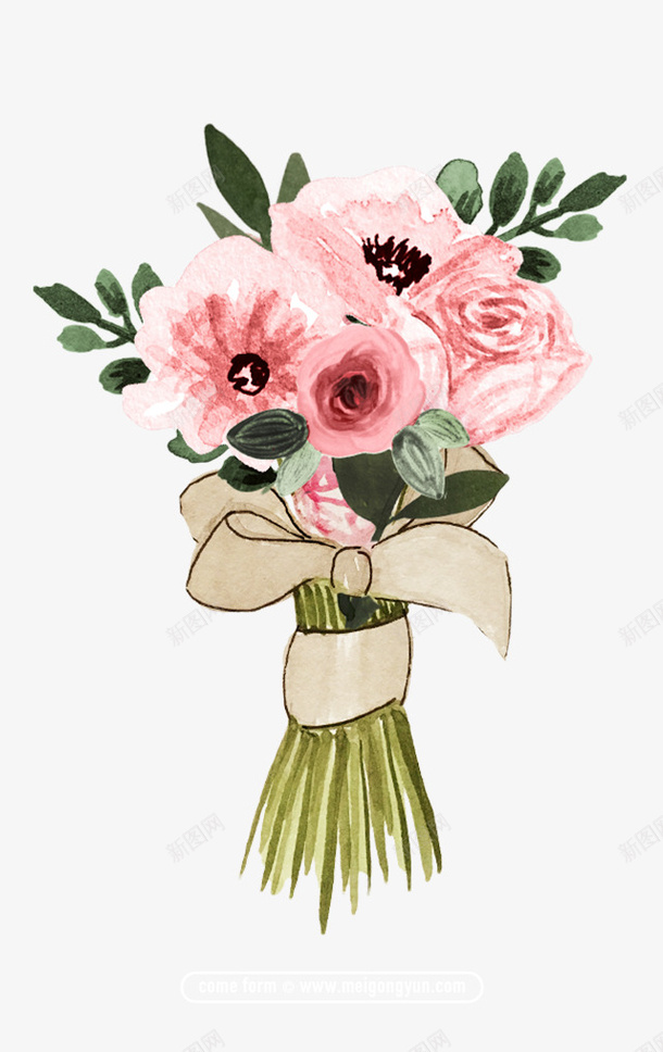 一束粉色的花朵装饰png免抠素材_88icon https://88icon.com 一束花 手绘花朵 粉色花朵 绿叶 花卉 花朵 花朵装饰