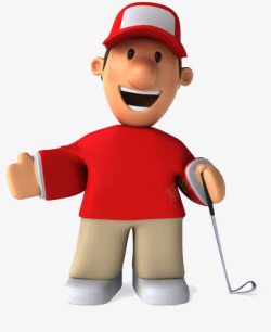 卡通穿红色衣服男子打高尔夫球素材