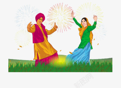 一对正在跳舞的印度男女矢量图素材