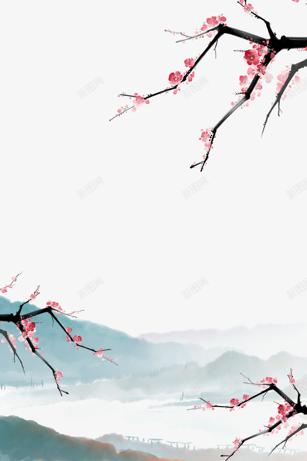 古风梅花山山水画psd免抠素材_88icon https://88icon.com 三水画 古风 山 山水画 山水画壁纸 梅花